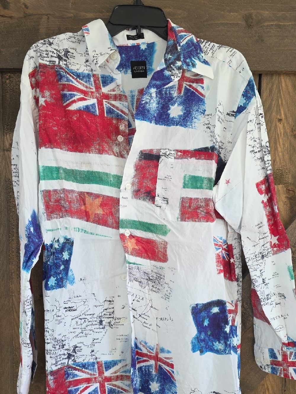 Acorn By Bob Goldfer White Long-Sleeve Flag Print Button-Up Shirt